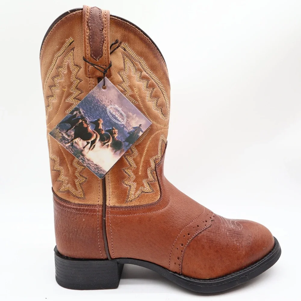 Old West 1936 Western Boots Kids 3.0 Brown Leather NWT